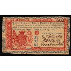 NJ-182*. New Jersey. March 25, 1776. 3 Pounds. PCGS About New 50PPQ