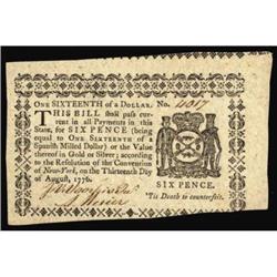 NY-198. New York. August 13, 1776. $1/16. PMG Uncirculated 62EPQ.