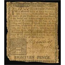 PA-139. Pennsylvania. March 10, 1769. 18 Pence. PMG Very Good 10.