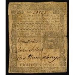 PA-155. Pennsylvania. April 3, 1772. 18 Pence. PMG Choice Fine 15