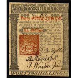 PA-158. Pennsylvania, April 3, 1772. 40 Shillings. PMG Choice Very Fine 35.