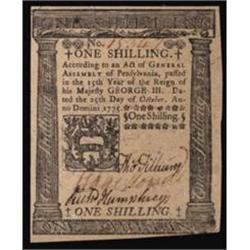 PA-185. Pennsylvania. October 25, 1775. 1 Shilling. PCGS Choice New 63.