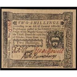 PA-187. Pennsylvania. October 25, 1775. 2 Shillings. PCGS Choice New 63PPQ.