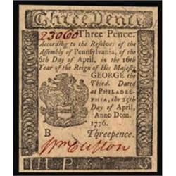 PA-197. Pennsylvania. April 25, 1776. 3 Pence. PCGS Gem New 65.