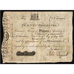 VA-77b. Virginia. July 17, 1775. 20 Shillings/One Pound. PCGS Very Fine 30PPQ.