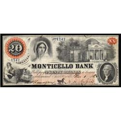 Charlottesville, VA. The Monticello Bank. November 1, 1860. $20. Fine.