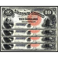 Lot of (4) Fr. 107 1880 $10 Legal Tender Notes. Cut Sheet. PCGS 64PPQ, 65PPQ & 66PPQ.
