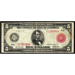 Fr. 835b. 1914 $5 Federal Reserve Note. Red Seal. Fine.