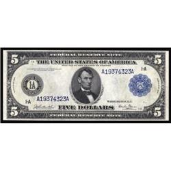 Fr. 845. 1914 $5 Federal Reserve Note. Blue Seal. PMG Choice Uncirculated 64EPQ.