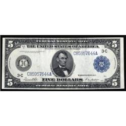 Fr. 855a. 1914 $5 Federal Reserve Note. Blue Seal. PMG Choice Uncirculated 63.