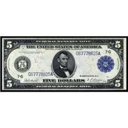 Fr. 870. 1914 $5 Federal Reserve Note. Blue Seal. PMG Gem Uncirculated 65EPQ.