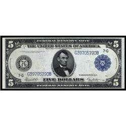Fr. 871a. 1914 $5 Federal Reserve Note. Blue Seal. PMG Choice Uncirculated 64EPQ.
