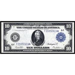 Fr. 927a. 1914 $10 Federal Reserve Note. Blue Seal. PMG Choice About Uncirculated 58.