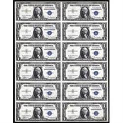 An Uncut Sheet of (12) Fr. 1608 1935A $1 Silver Certificates. Choice Crisp Uncirculated.