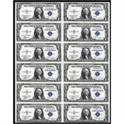 An Uncut Sheet of (12) Fr. 1611 1935B $1 Silver Certificates. Choice About Uncirculated.