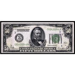 Fr. 2100-C. 1928 $50 Federal Reserve Note. PMG Choice Uncirculated 64EPQ.