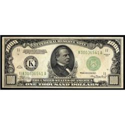 Fr. 2211-K. 1934 $1,000 Federal Reserve Note. CGA About Uncirculated 50.