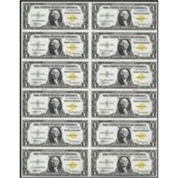 An Uncut Sheet of (12) Fr. 2306 $1 1935A Silver Certificates. North Africa. Gem Crisp Uncirculated.