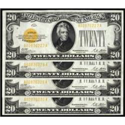 Lot of (4) Fr. 2402 1928 $20 Gold Certificates. PCGS 62PPQ, 64PPQ & 65PPQ.