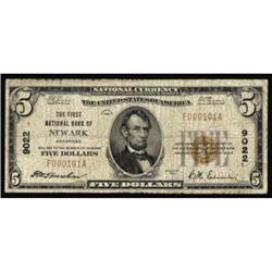 Newark, AR. $5 1929 Ty. 1. The FNB. Charter #9022. Very Good.