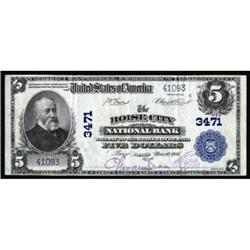 Boise, ID. $5 1902 Plain Back. Fr. 599. The Boise City NB. Charter #3471. Very Fine.