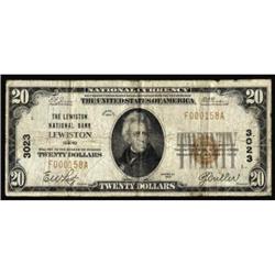 Lewiston, ID. $20 1929 Ty.1. The Lewiston NB. Charter #3023. Very Good.