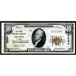 Arcola, IL. $10 1929 Ty. 1. The FNB. Charter #2204. Very Fine.