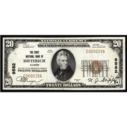 Dieterich, IL. $20 1929 Ty. 1. The FNB. Charter #9582. Very Fine+.