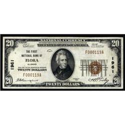 Flora, IL. $20 1929 Ty. 1. The FNB. Charter #1961. Very Fine.
