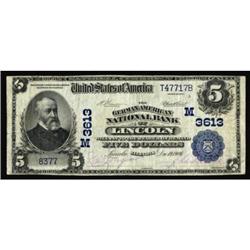 Lincoln, IL. $5 1902 Plain Back. Fr. 600. The German American NB. Charter #(M)3613. Fine+.
