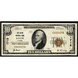 Salem, IL. $10 1929 Ty. 1. The Salem NB. Charter #1715. Very Fine.