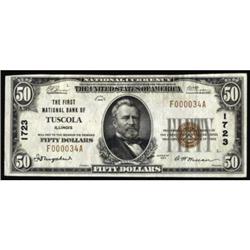 Tuscola, IL. $50 1929 Ty. 1. The FNB. Charter #1723. Very Fine.