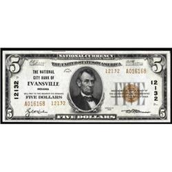 Evansville, IN. $5 1929 Ty. 2. The National City Bank. Charter #12132. Choice Crisp Uncirculated.