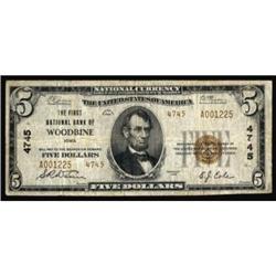 Woodbine, IA. $5 1929 Ty. 2. The FNB. Charter #4745. Fine.