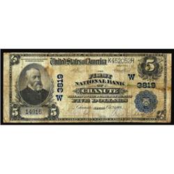 Chanute, KS. $5 1902 Plain Back. Fr. 600. The FNB. Charter #(W)3819. Very Good.