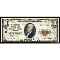 Lincoln Park, MI. $10 1929 Ty. 1. The Lincoln Park NB. Charter #12999. Fine-Very Fine.