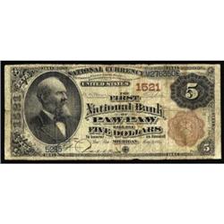 Paw Paw, MI. $5 1882 Brown Back. Fr. 468. The FNB. Charter #1521. Very Good.
