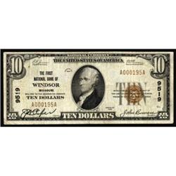 Windsor, MO. $10 1929 Ty. 1. The FNB. Charter #9519. Fine.