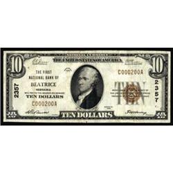 Beatrice, NE. $10 1929 Ty. 1. The FNB. Charter #2357. Very Fine.