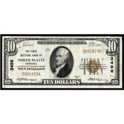 North Platte, NE. $10 1929 Ty. 1. The FNB. Charter #3496. Very Fine.