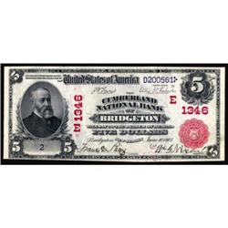Bridgeton, NJ. $5 1902 Red Seal. Fr. 587. The Cumberland NB. Charter #(E)1346. PMG Choice UNC 63.