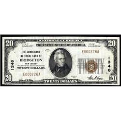 Bridgeton, NJ. $20 1929 Ty. 1. The Cumberland NB. Charter #1346. Very Fine+.