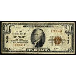 Cranbury, NJ. $10 1929 Ty. 1 The FNB. Charter #3168. Very Good.