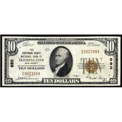 Flemington, NJ. $10 1929 Ty. 1. The Hunterdon County NB. Charter #892. Very Fine+.