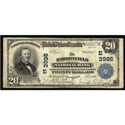 Haddonfield, NJ. $20 1902 Plain Back. Fr. 652. The Haddonfield NB. Charter #(E)3996. Very Good.