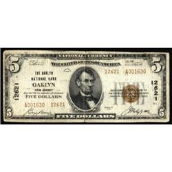 Oaklyn, NJ. $5 1929 Ty. 2. The Oaklyn NB. Charter #12621. Fine.