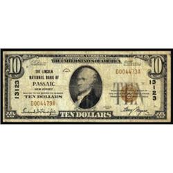 Passaic, NJ. $10 1929 Ty. 1. The Lincoln NB. Charter #13123. Very Good.