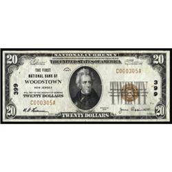 Woodstown, NJ. $20 1929 Ty. 1. The FNB. Charter #399. Choice Very Fine.