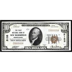 New Bloomfield, PA. $10 1929 Ty. 1. The FNB. Charter #5133. Choice Crisp Uncirculated.