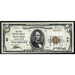 Newville, PA. $5 1929 Ty. 2. The FNB. Charter #60. Very Fine+.